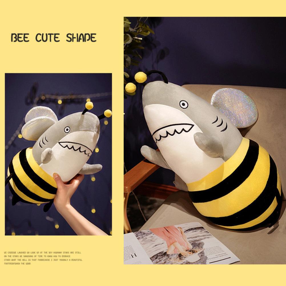 Bee Shark Plush Toy Cartoon Stuffed Animal Fluffy Doll Throw Pillow Home Decorations Kids Birthday