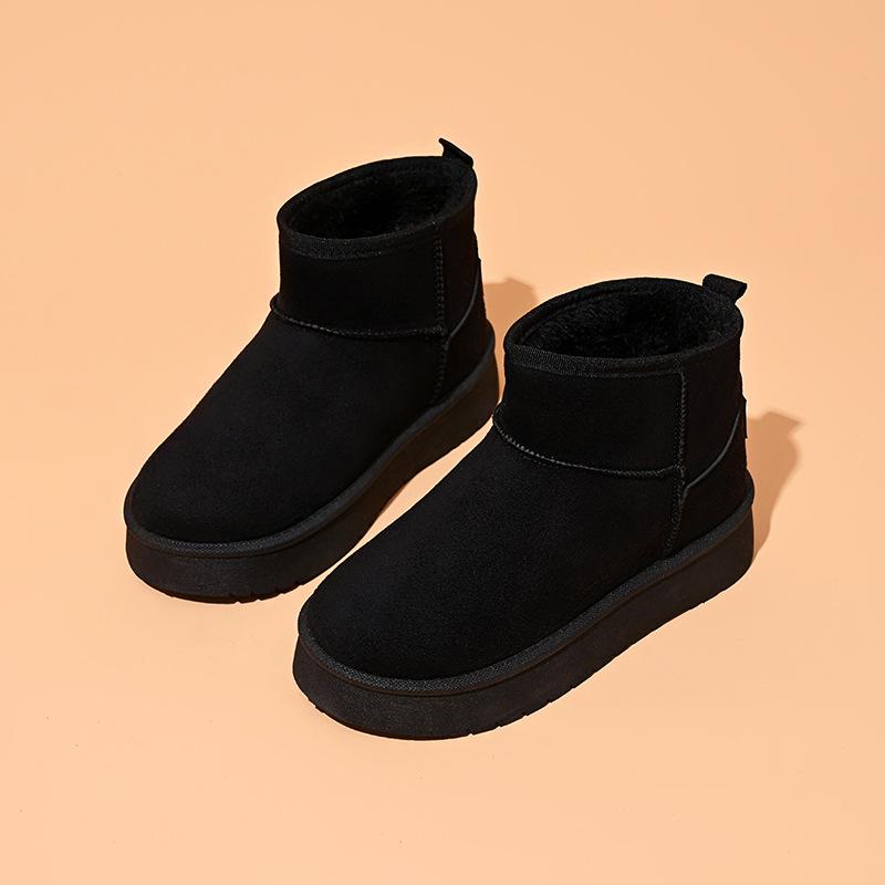 

Женские мини-ботинки для снега, нескользящие полусапожки с меховой флисовой подкладкой, зимние теплые замшевые ботинки на платформе, удобные ботинки для ходьбы в помещении и на открытом воздухе, женская обувь 41 чёрный