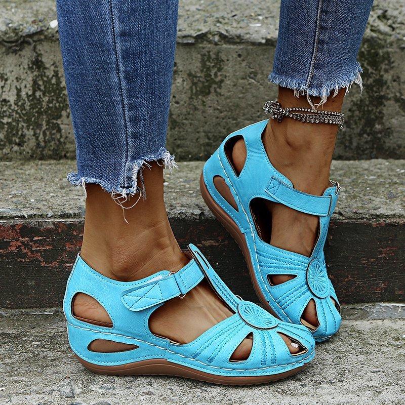 

Fashion New Retro Ladies Summer Sandals Lightwe Comfort Head Covering Stitching Needle Big Size Slip-On PU Leather Shoes Sandalias Mujer 43 небо синє кольору