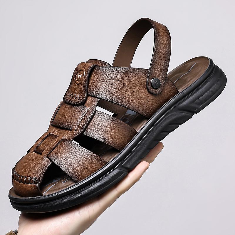 Men Black Hiking Sandals Slippers Handmade Simple Summer Brown Roman Sandals Close Toe Beach Shoes Plus Size