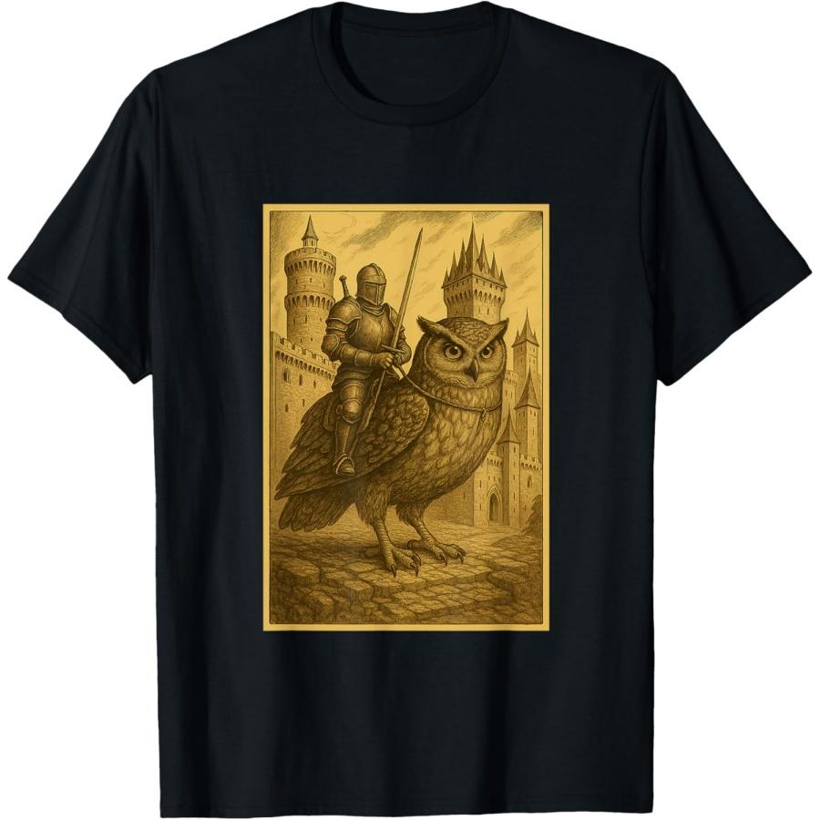 Medieval Knight Riding a Owl Fantasy Art Surreal Bird Rider T-Shirt S