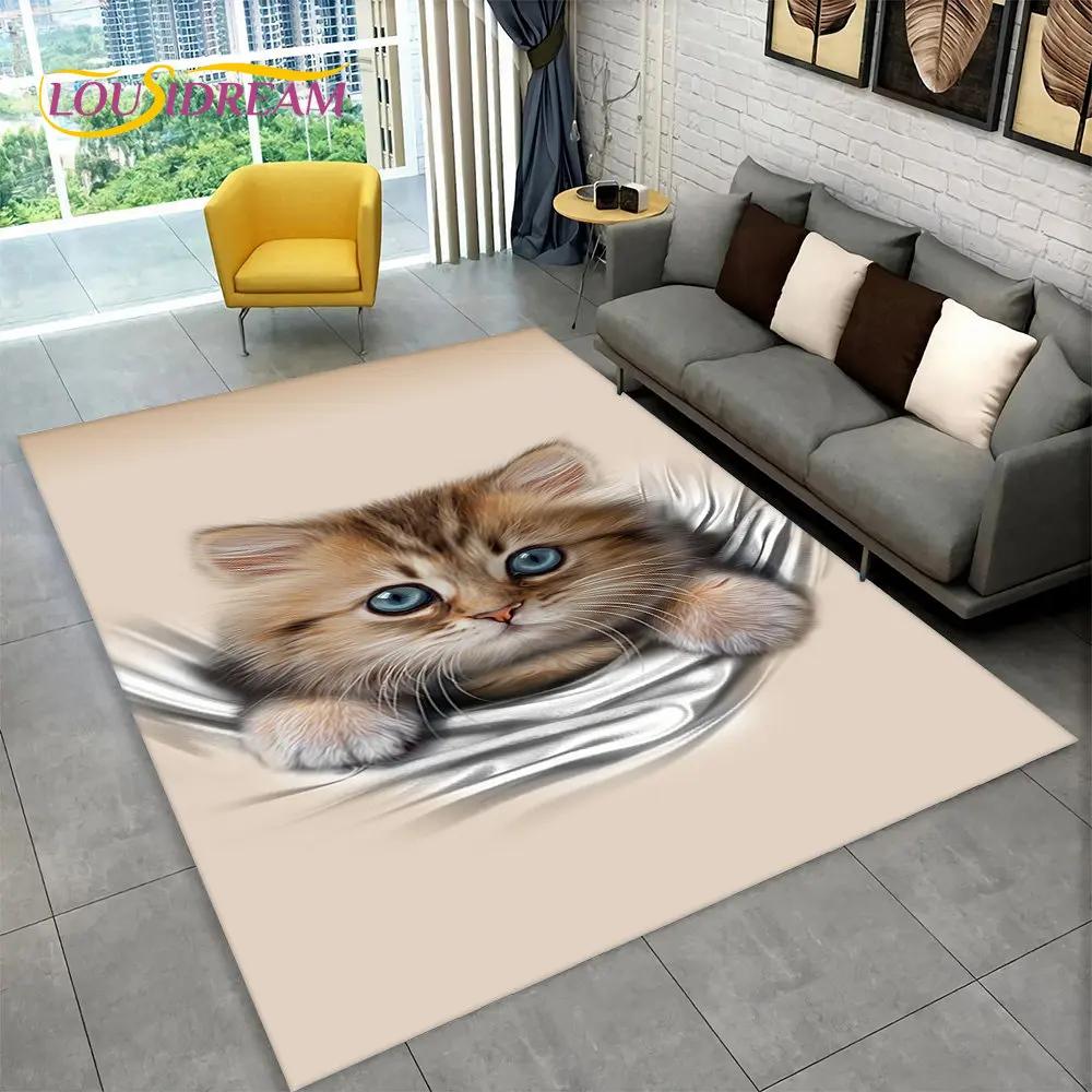 3D Cute Cat Cartoon Area Rug,Carpet Rug for Home Living Room Bedroom Sofa Kitchen Doormat Decoration,Kid Play Non-slip Floor Mat