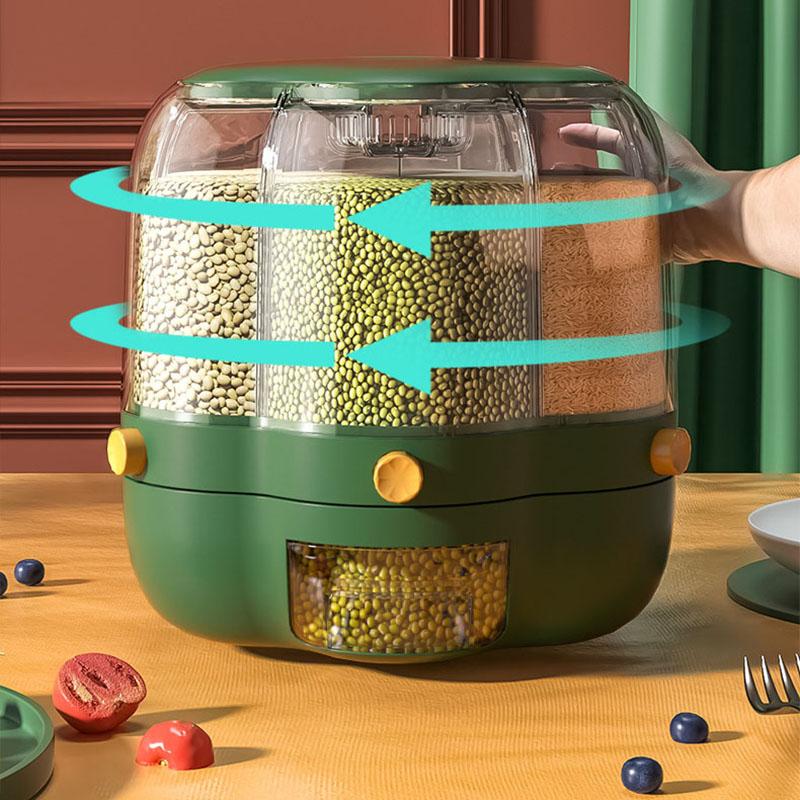Grains Separate Storage Box Rotating Rice Bucket Food Grade Household Bean Storage Tank Large 6.5kg Green
