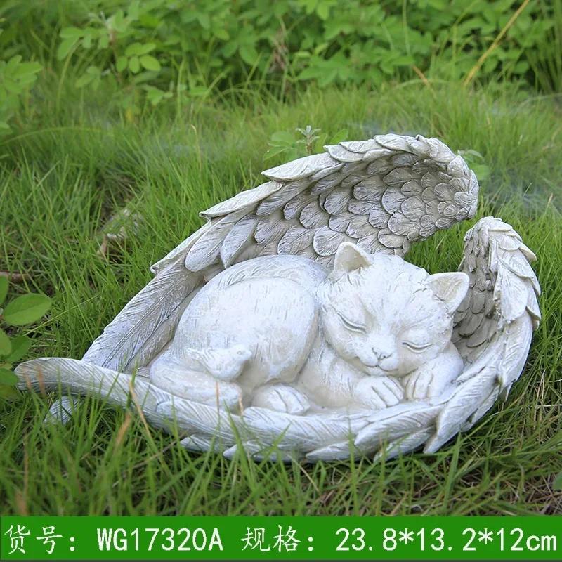 Pet Dog Cat Tombstone Personalized Memorial Stone Resin Statue Creative Angel Dog Cat Ornament Pet Tombstone Memorial Stone