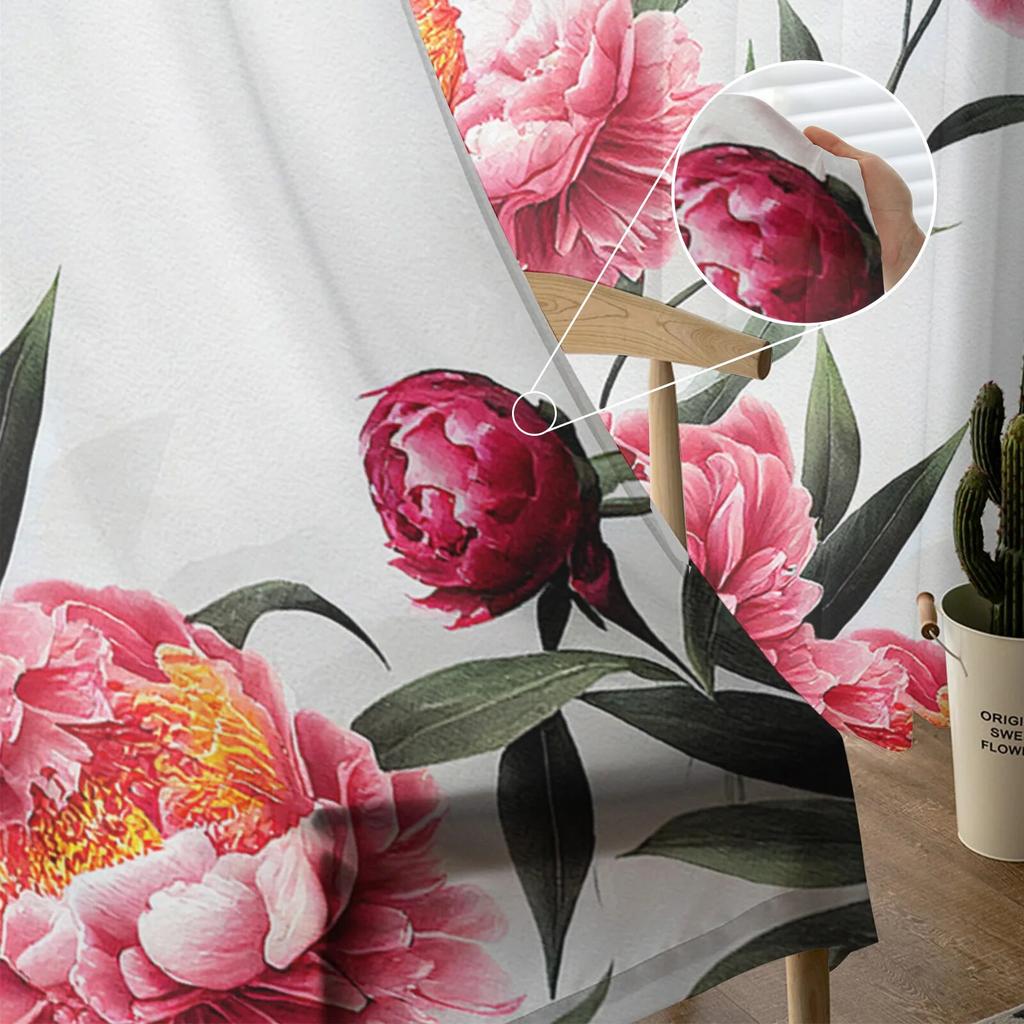Peony Flower Chinese Ink Painting Bedroom Transparent Sheer Curtains Holiday Decoration Window Voile Tulle Curtain