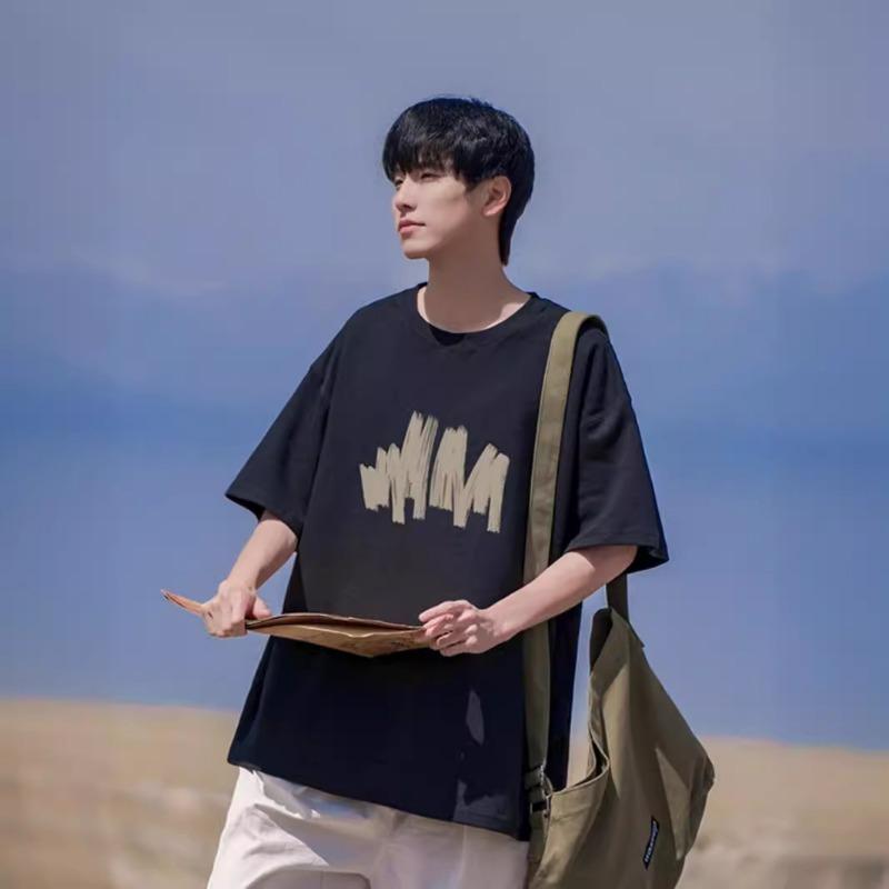 Men Crew Neck Short Sleeve T Shirt Oversized Abstract Graphic Casual Loose Daily Streetwear Tops