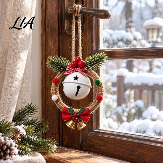 Rustic Holiday Ornaments Christmas Bell Pendant for Decor, Metal Hanging Ornament with Room Decor Hemp Rope Tree Wall And Door Decoration