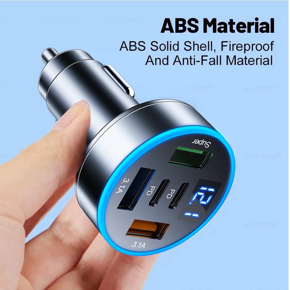 250W 5 Ports Car Charger PD QC3.0 USB C Car Phone Charger Type C Fast Charging Adapter in Car For iPhone Samsung Huawei Xiaomi