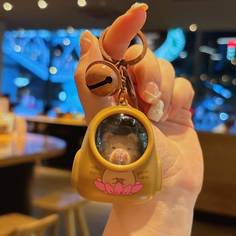 Cute Cartoon Space Capsule Capybara Keyring Schoolbag Pendant Trinket Friend Gift Creative Kapibala Luminous Keychain