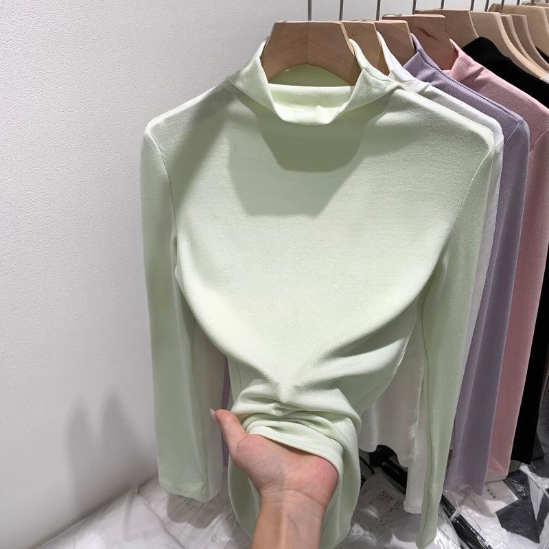 Elegant European Women s Pink High-Neck Shirt, Autumn/Winter 2025, Slimming Fit, Chic Inner Layer. Small зелёный