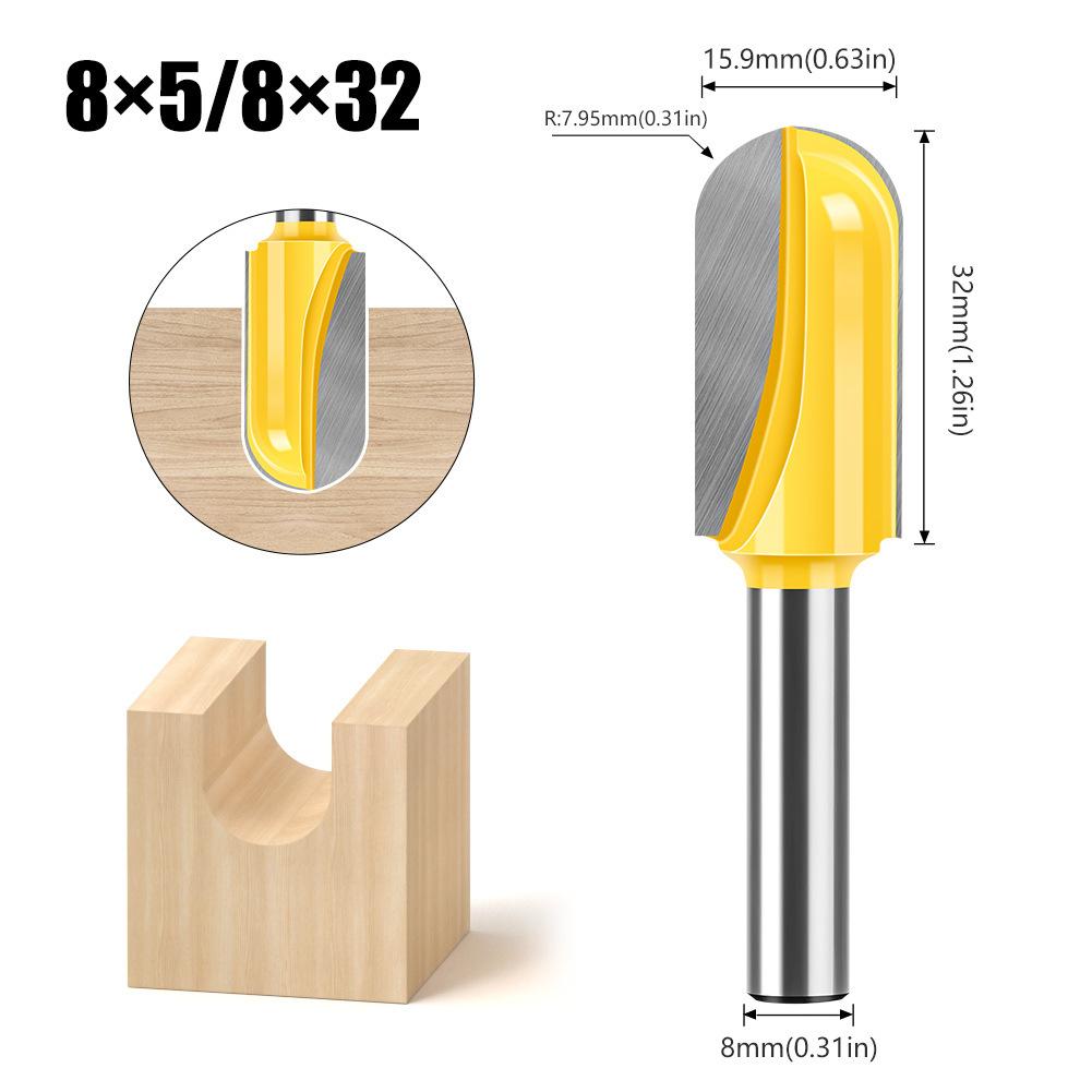 8 Handle Lengthened Deep Round Bottom Cutter Woodworking Milling Cutter Slotting Cutter Trimming Machine Cutter Head Engraving Machine Bakelite