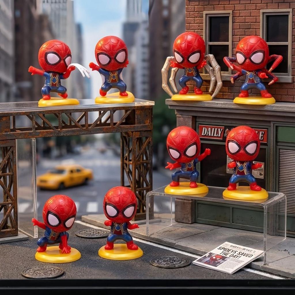 Q Version Spider-Man Action Figure Set 8 Pcs Cute Mini Collectible Toys for Kids Birthday Party Cake Decorations Party Favors 8pcs