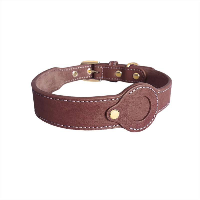 Genuine Leather Dog Collar With AirTag Holder Full Grain Removable Screw S/M Sizes