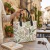 Boho Leaf Print Canvas Tote Bag Fashion Portable Casual Shoulder Handbag for Daily Shopping Travel Use