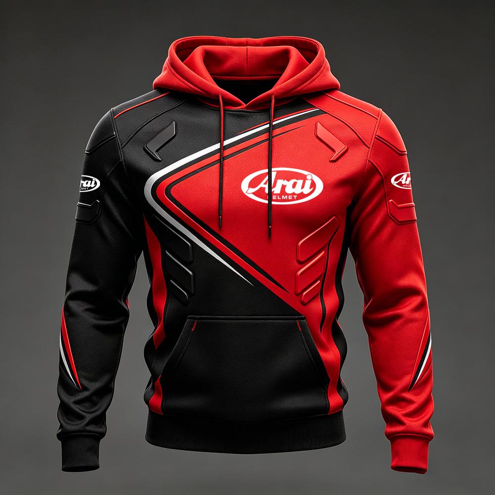 Men's Arai Racing Hoodie - Red/Black/White Color Block Motorsport Sweatshirt