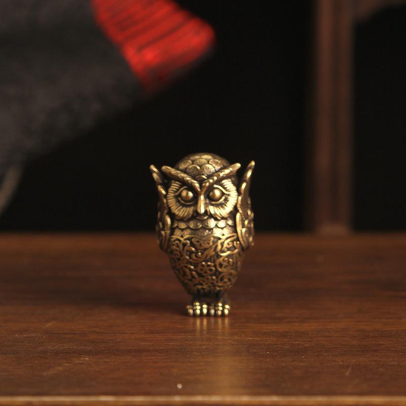 Винтажная статуэтка совы из латуни, закрывающая уши, скульптура животного, настольный декор для офиса