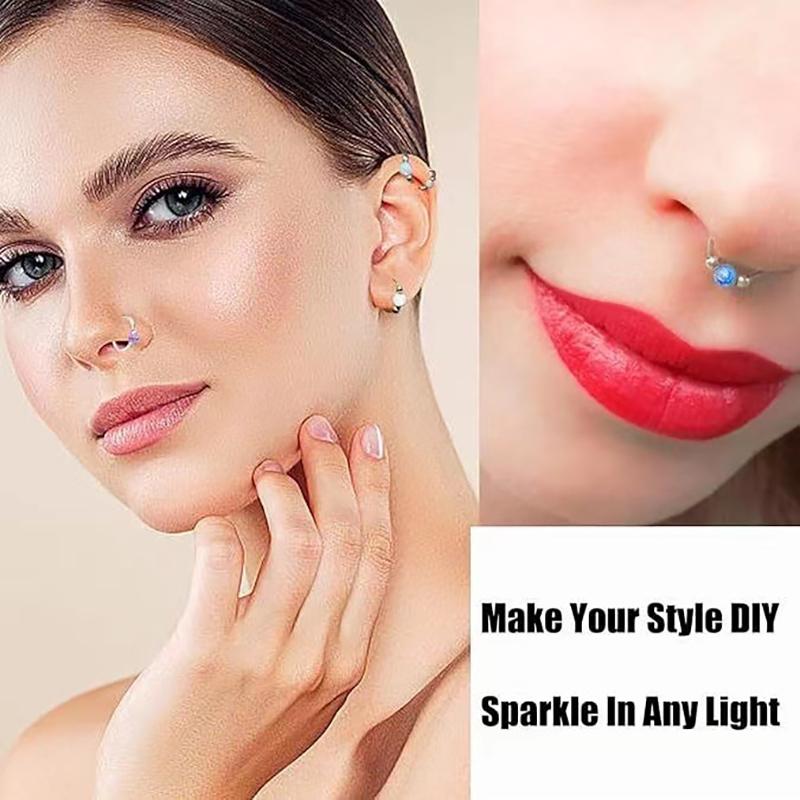 1Pc Blue Opal Nose Piercing Gold Color Septum Ring Stainless Steel Nose Clicker Ear Helix Cartilage Piercings 18G Jewelry