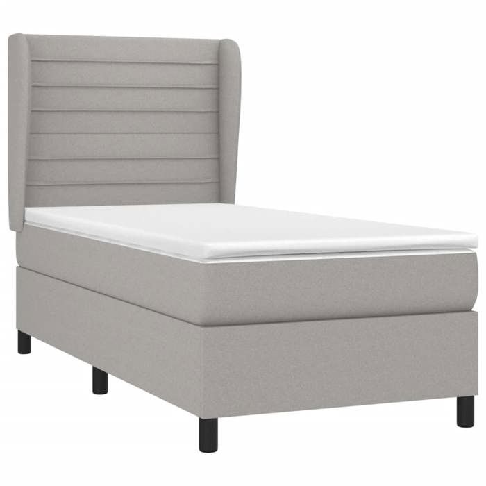 VidaXL Divan Bed with Mattress Light Grey 90x200 Cm Fabric - Model 3128013