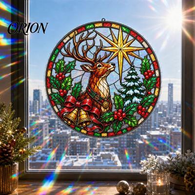 Removable Glass Stickers Christmas Stained Style Window Cling, Rainbow Film Sun Catcher Static Decorative Suncatcher Sticker for Home Shop Xmas