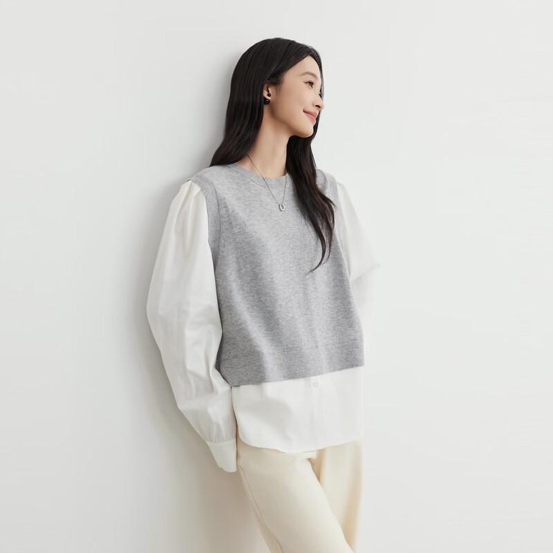 

Elva Island Women s Faux Two-Piece Patchwork Knit Sweater S