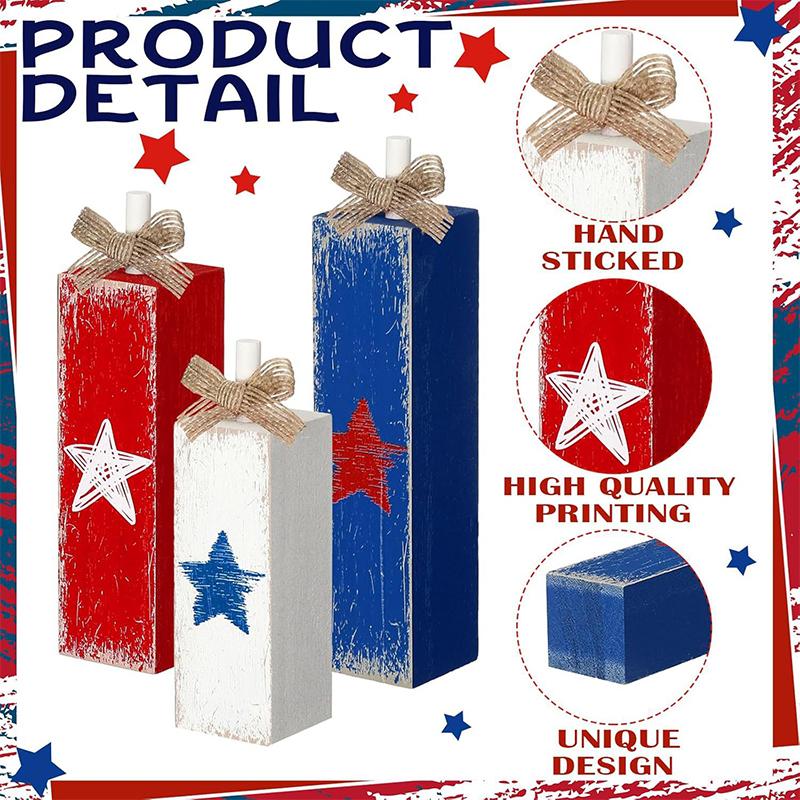 1PC Home Ornaments Wooden Tabletop Decorations American Flag Crafts Wood
