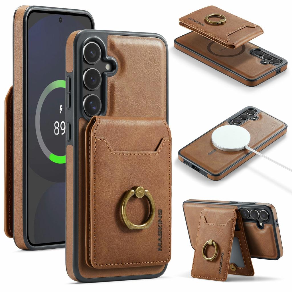 MAGKING K1 Series For Samsung Galaxy S24 FE Magnetic Case PC + TPU + PU Phone Cover with Card Holder