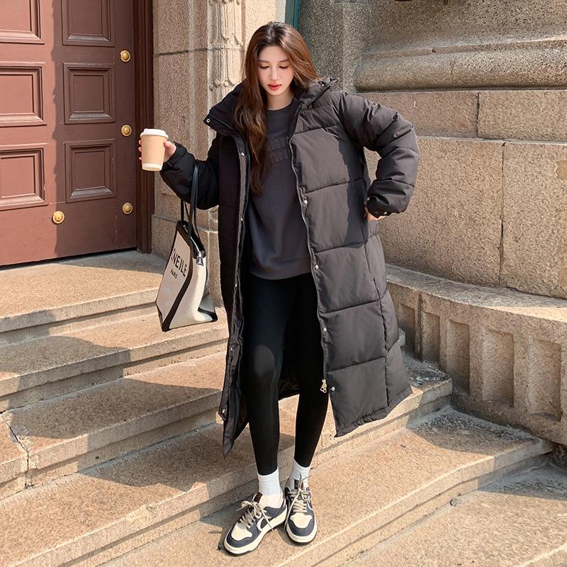 Down Cotton Coat Women's Long Winter New Style Over the Knee Student Loose Large Size Thick Cotton-padded Jacket Coat Trendy