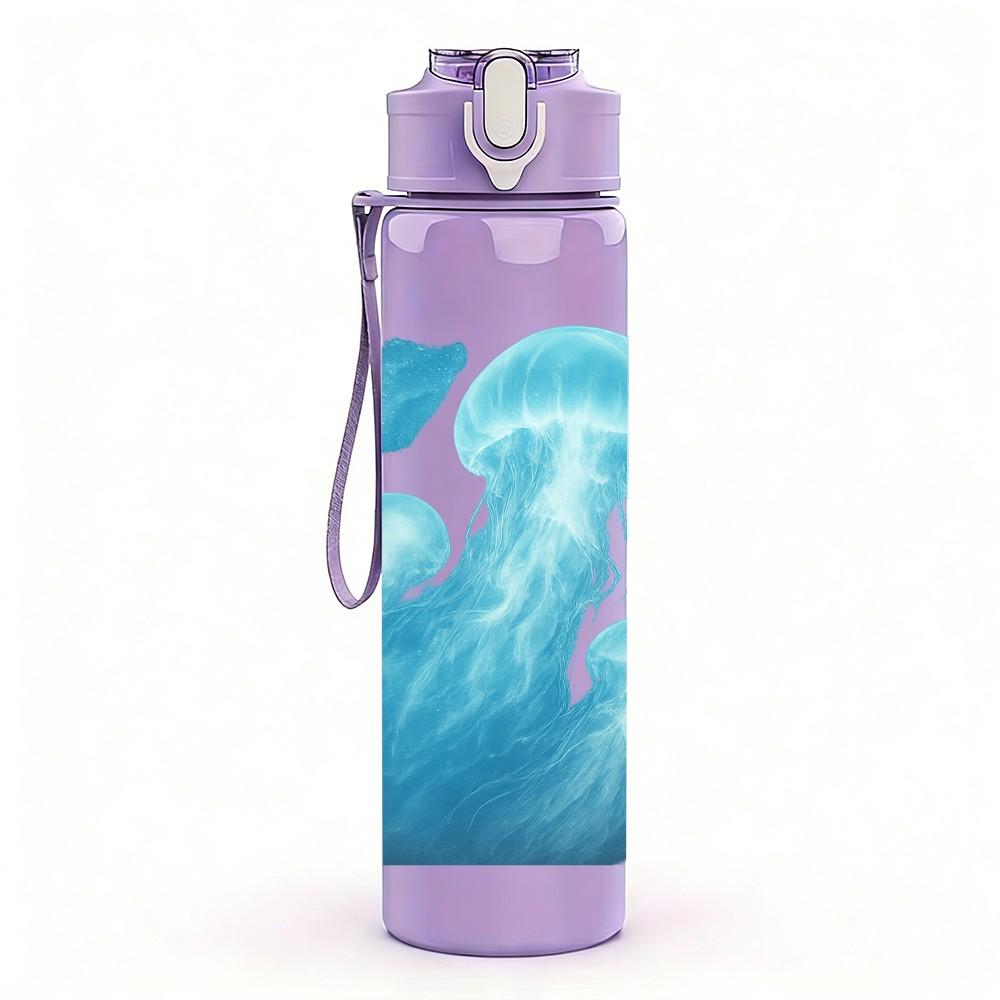 1PC Swirling Blue Cloud Abstract Print 750ml Color Plastic Sports Water Bottle Leakproof Flip Straw Lid Suitable for Sports Office Home Use