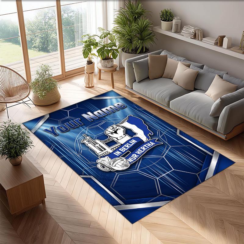 Hertha Bsc Printed Crystal Velvet Rug Non‑Slip Crystal Velvet Carpet For Sofa Bedroom Indoor Home Decoration
