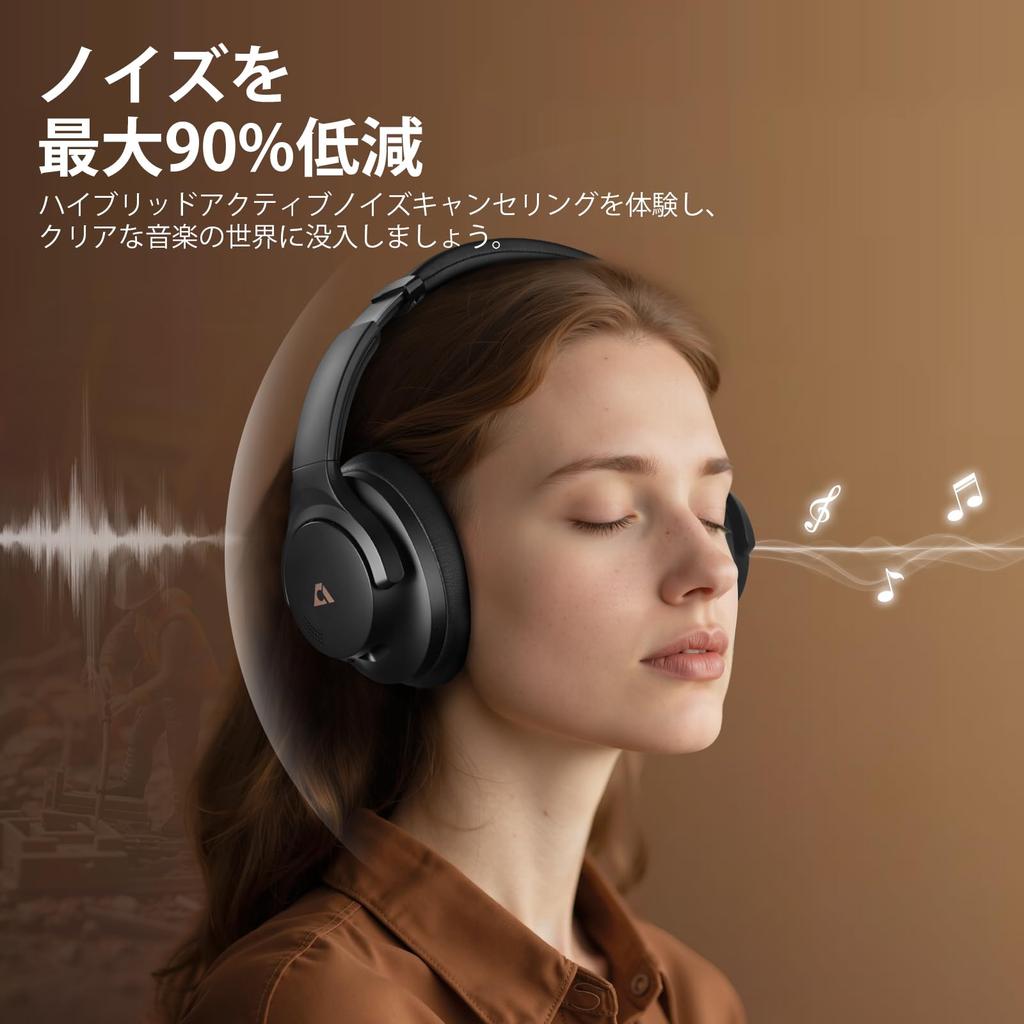 1Mii Bluetooth Headphones with ANC Noise and LDAC Wired and Wireless Up to 75 Hours of Continuous EQ App Comfortable Black Y8+ 5.3 Cancellation,