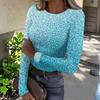 Women's Slim Fit Long Sleeve T-Shirt Leopard Print Neck Pullover Top for Fall Layering