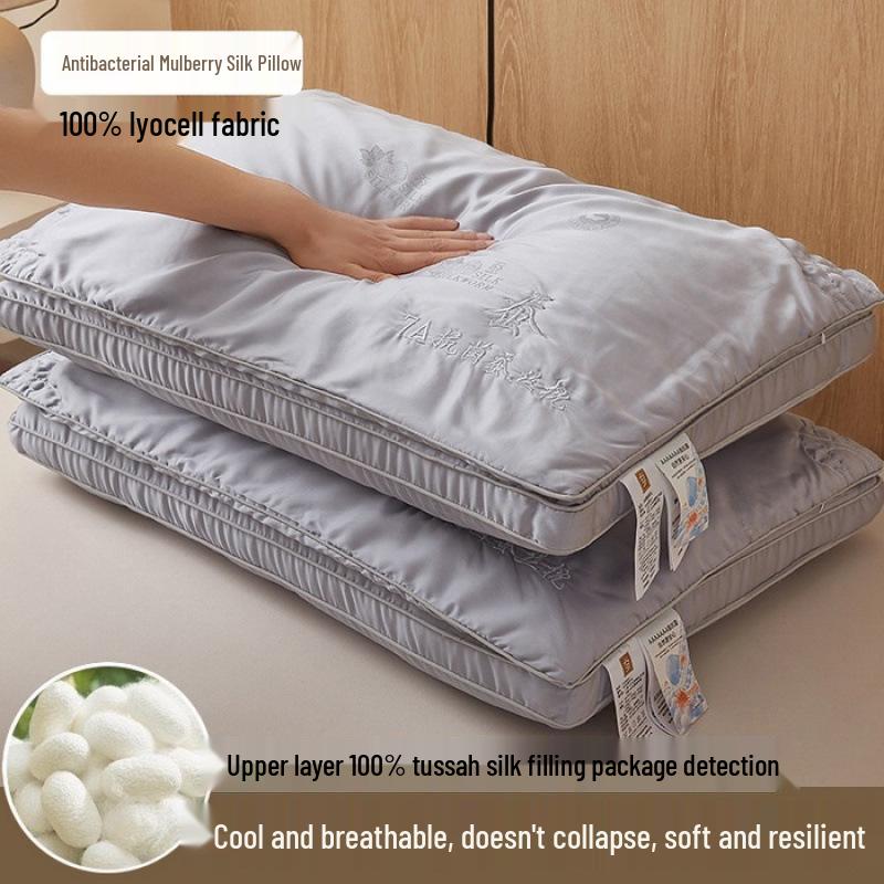A-Grade 100% Silk Student Neck Support Pillow with 3D Double-Layer Embroidered Core - Soft & Resilient