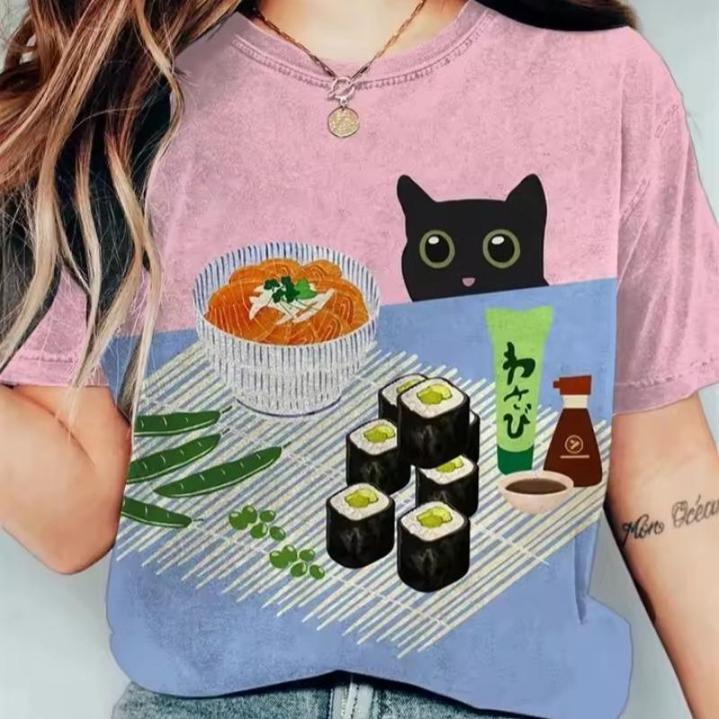 

Женская забавная футболка с принтом животных и кошек, футболки с коротким рукавом, топы с 3D-принтами, рубашка с круглым вырезом, летняя повседневная женская одежда XS