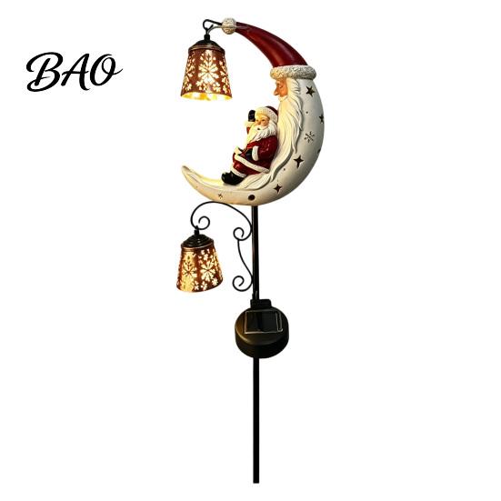 Festive Resin Santa Lights Moon Garden Stake Light, Solar Powered Claus Lamp Outdoor Decoration with Stake, Holiday Decorative Light for Yard