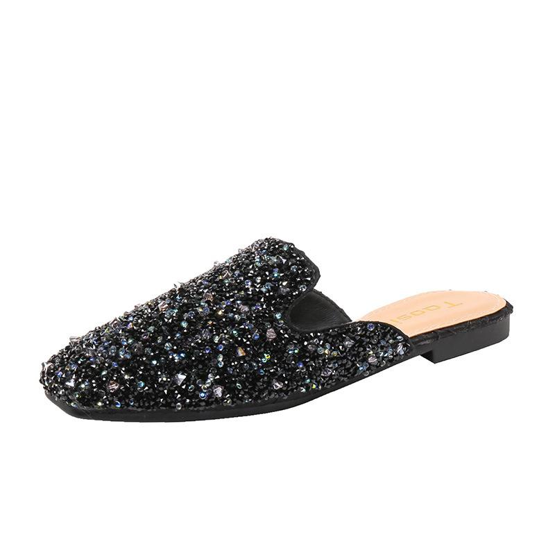 Flat-soled Single Shoes, New Rhinestone Temperament, Half-support Single Shoes, Soft-soled Bag Head, Female Summer Wear a Foot