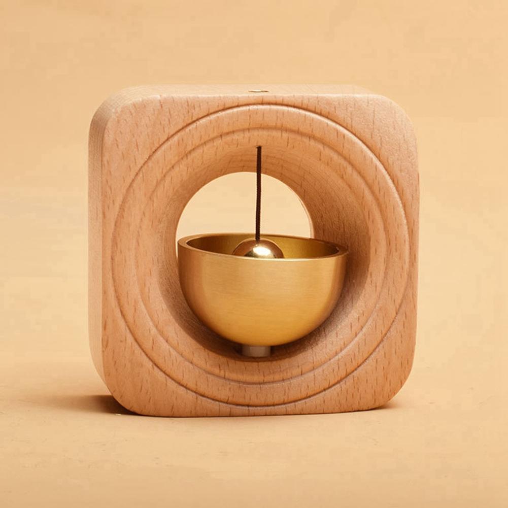 A96K-Brass Dopamine Doorbell Wooden Bell Entrance Wind Chime Japanese Housewarming Gift Entrance Pendant