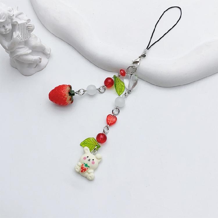Stylish Phone Pendant Strawberry Rabbit Beaded Keychain Jewelry for Everyday Use