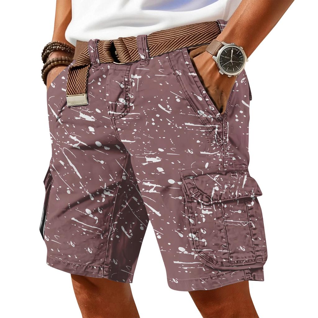 Men's Casual Trend Ink Wash Printed Short Pants - Men's Multi-pocket Workwear Sports Shorts