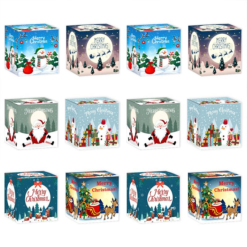 6pcs/set Decoration Supplies Cartoon Paper Box Christmas Packaging Box Snowman 3D Buckle Box