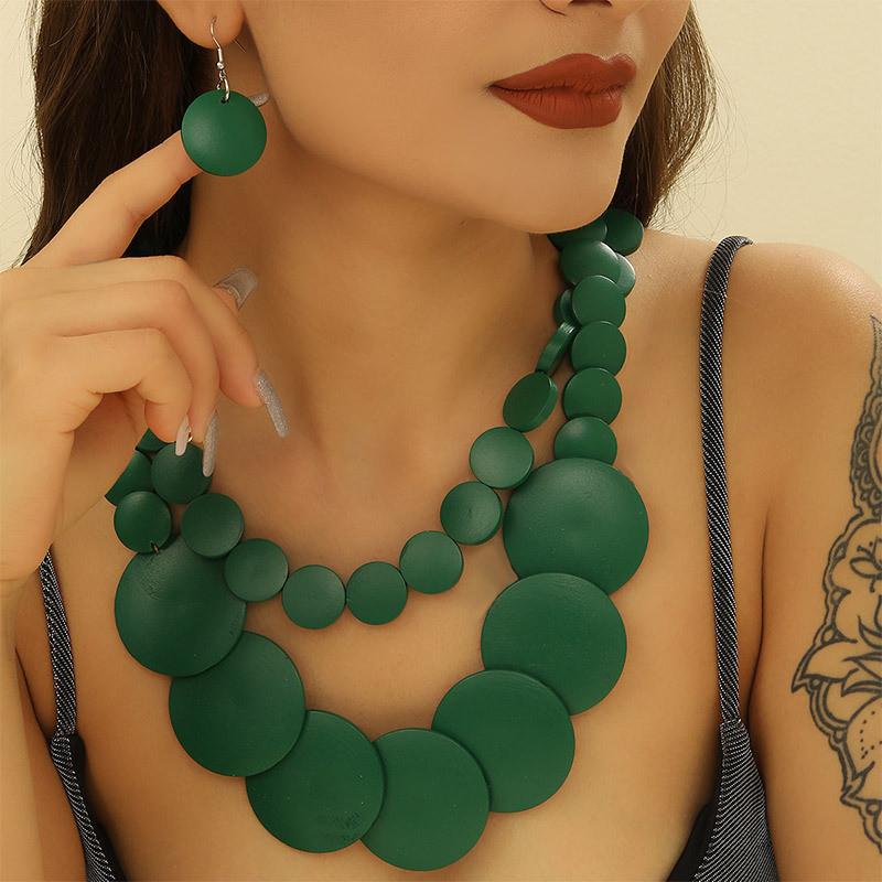 Böhmisches Mehrfarbiges Holzperlen Schmuckset Mit Geometrischem Design Für Damen Modeaccessoires