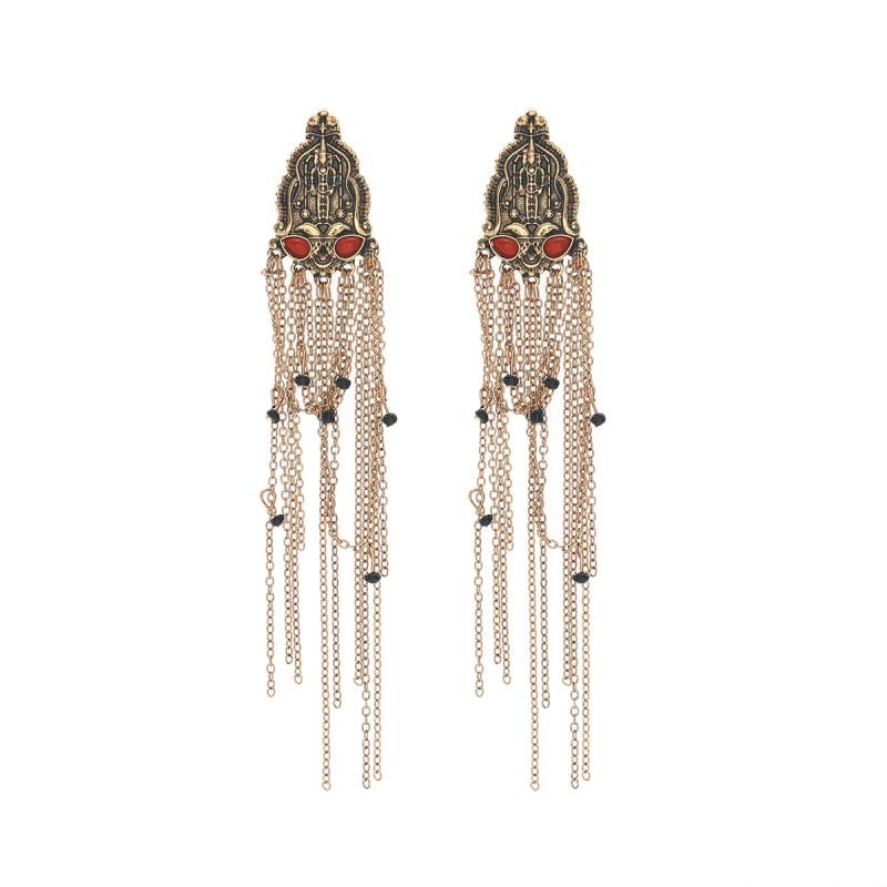 Long Layered Tassel Earrings Women Vintage Boho Statement Gold Zinc Alloy Geometric Design Gold