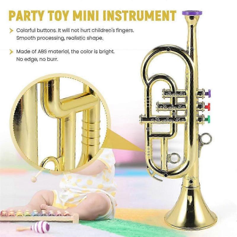 Trumpet 3 Tones 3 Colored Keys Simulation Play Mini Musical Wind Instruments for Children Birthday Party Toy Gold