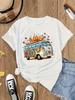Women's White Bus Print T-Shirt Summer Solid Color Crew Neck Short Sleeve Casual Loose Daily Basic Graphic Tee Top