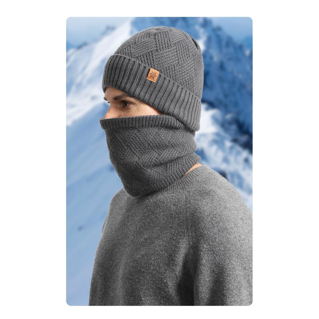 Men's, Knitted Hat, Cold Cap, Knitted Neck, Velvet Gloves, Thickened, Double Layer Neck, Gloves, Hat, Three Piece Set