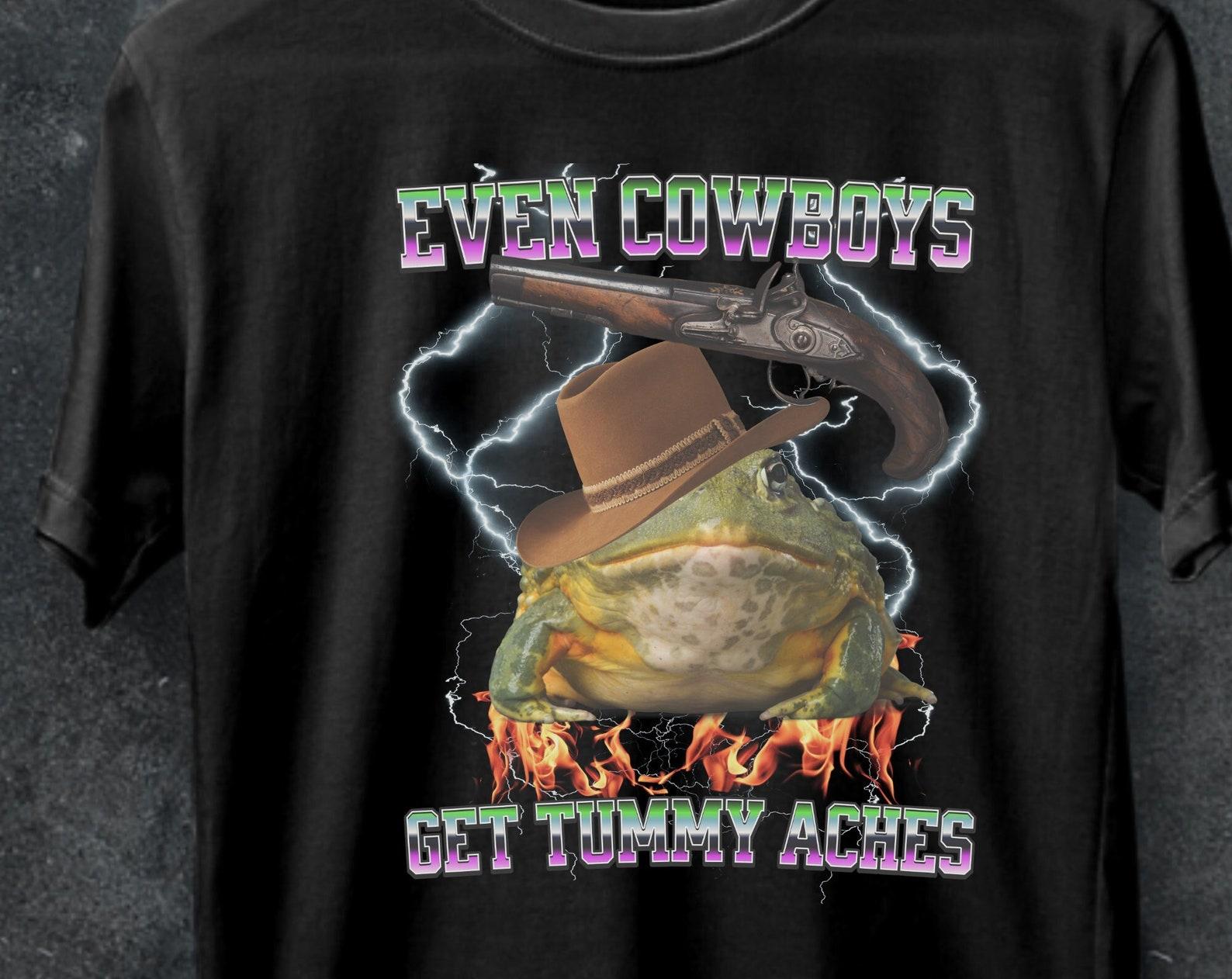 Frog Cowboy T-Shirt, Funny Western Meme Tee L