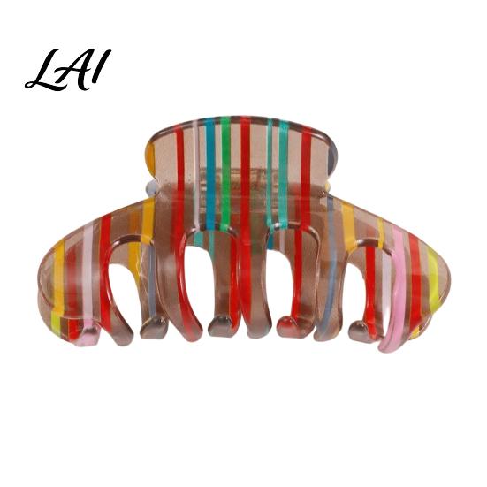 Claw Clip Hair for Women Hollow Widened with Curved Summer Accessory Anti-Slip Teeth Transparent Acrylic Rainbow Design Smooth Surface A