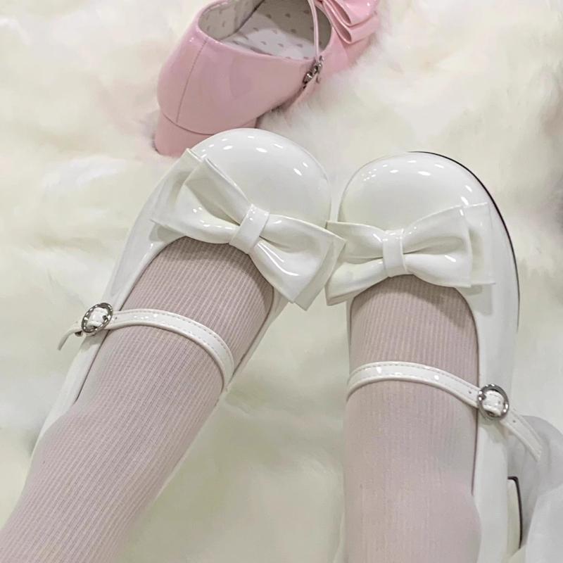 Cute Butterfly-knot Women Lolita Mary Jane Shoes Concise Thick Heel Leather Shoes 2026 Spring Autumn Ladies Dress Pumps