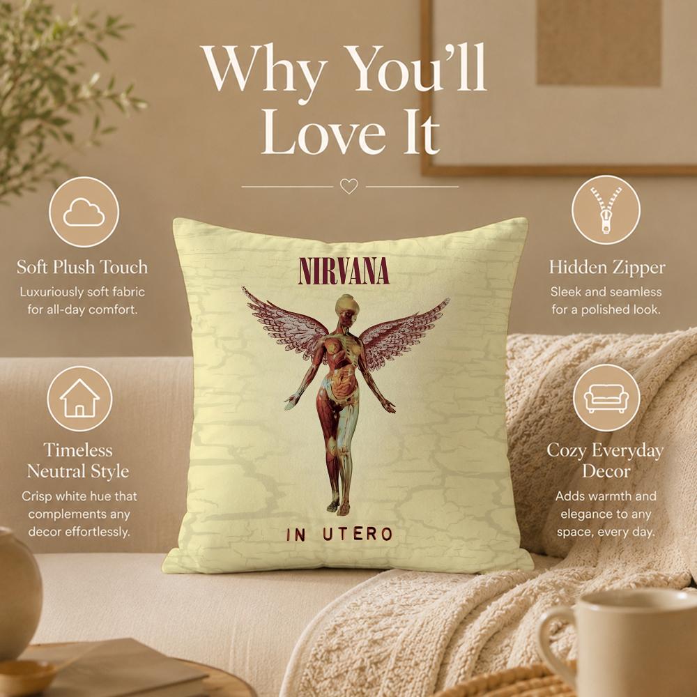 Band N-NirvanaS Cushion Cover Double-Sided Printed Pillow Cover Hypoallergenic Dust-Mite Proof
