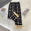 Women's High Waist Plaid Straight Pants Loose Fleece Lined Warm Casual Wide Leg Trousers For Winter Student Daily Commute Wear
