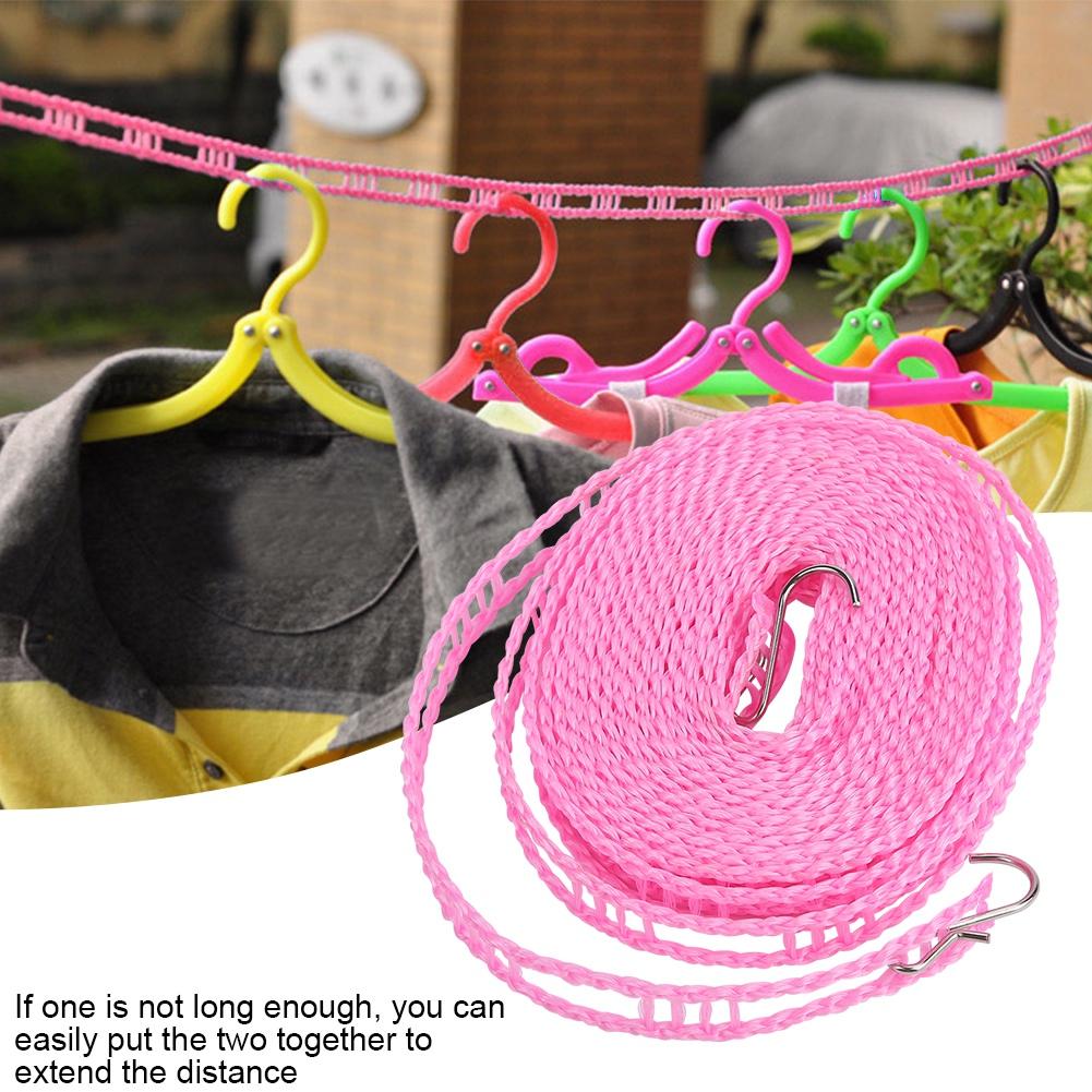 Portable Outdoor Clothes Line Clothesline Anti Skid Laundry Drying Rope 5 M Thickened (Pink)